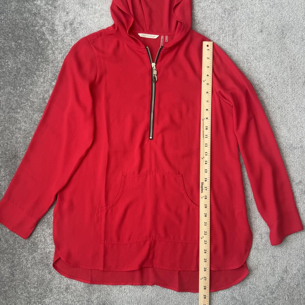 Soft Surroundings Shirt Womens Small Red Kangaroo Pocket Hooded Lightweight Top - Picture 6 of 8